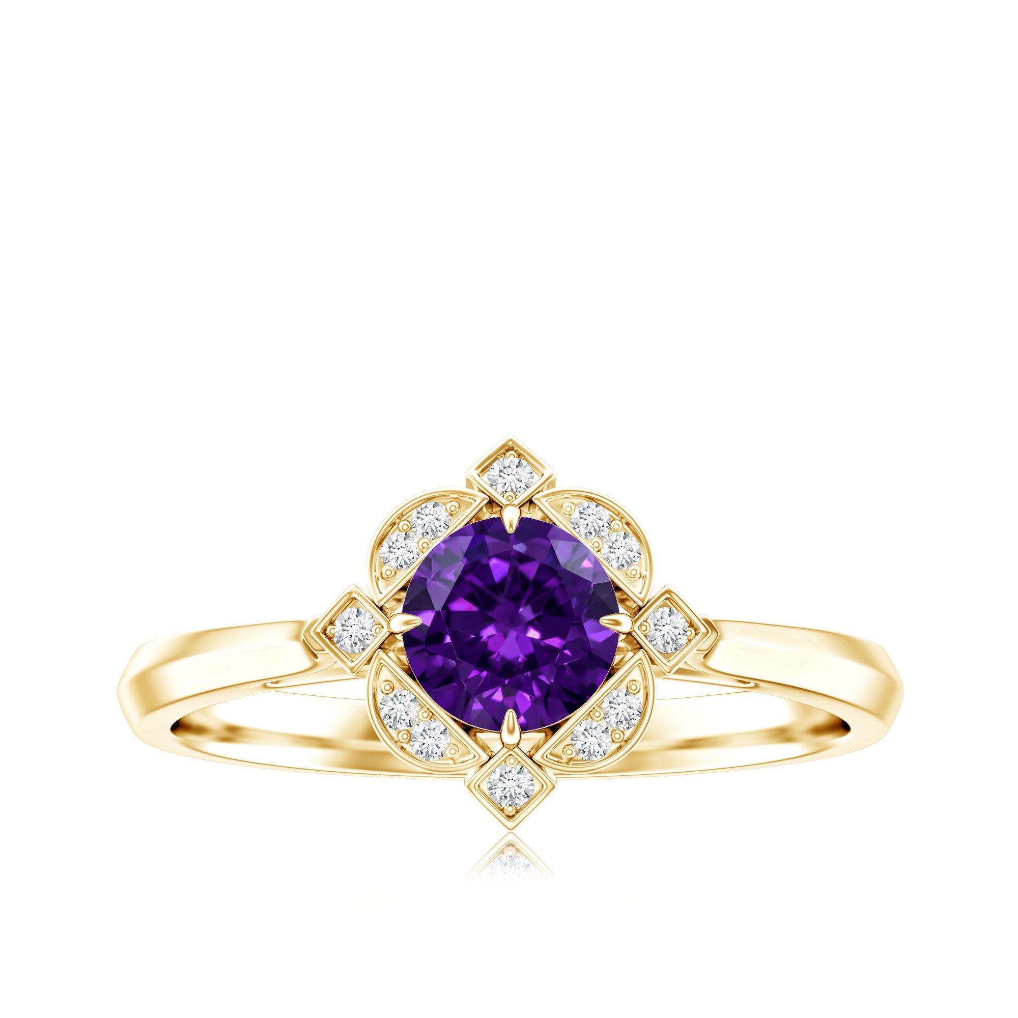 Vintage looking Amethyst Engagement Ring with Diamond for Women