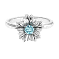 Round Cut Real Aquamarine Flower Engagement Ring