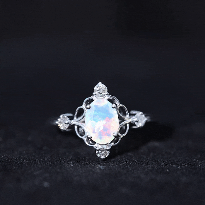 Designer Ethiopian Opal and Diamond  Engagement Ring