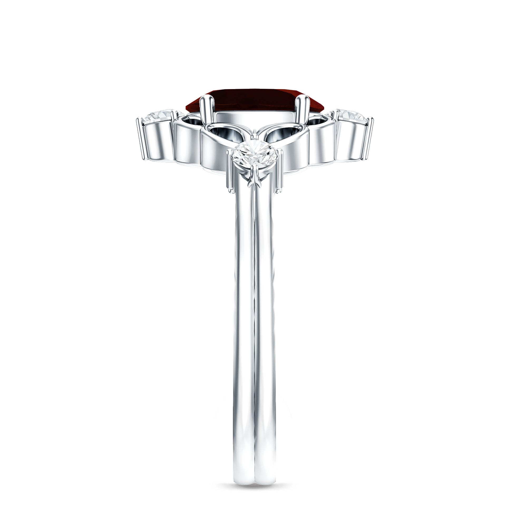 Vintage looking 1.5 Carat Oval Garnet Engagement Ring with Diamond