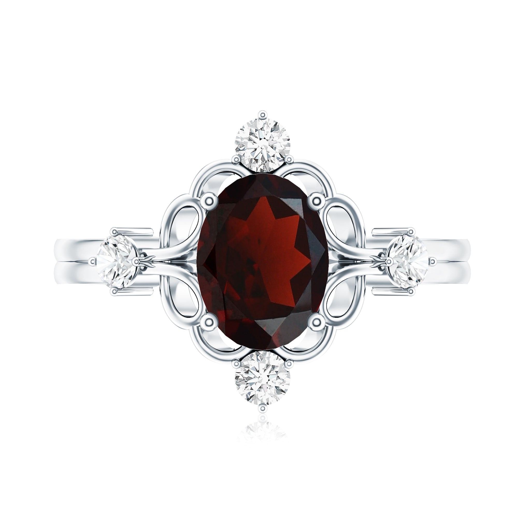 Vintage looking 1.5 Carat Oval Garnet Engagement Ring with Diamond