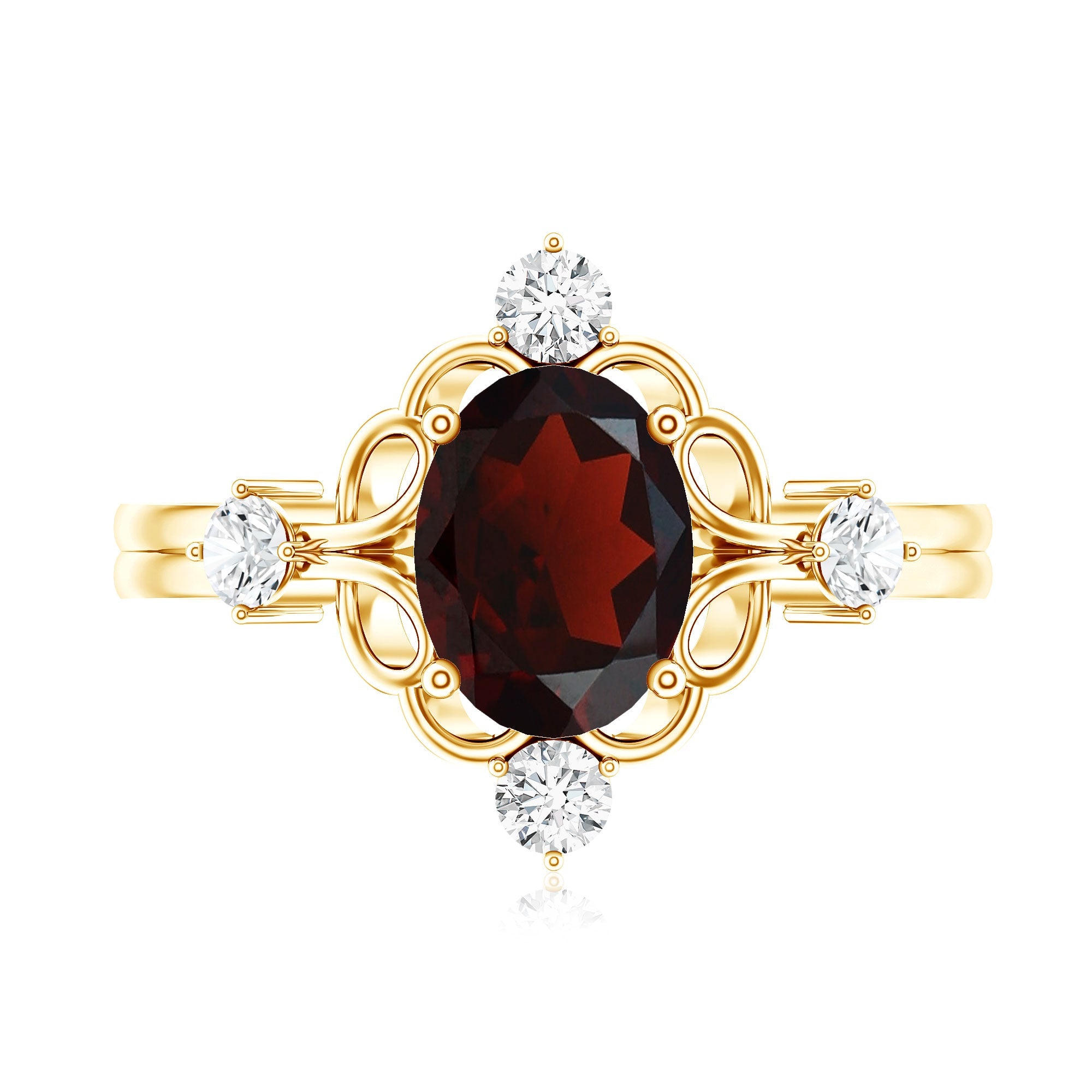 Vintage looking 1.5 Carat Oval Garnet Engagement Ring with Diamond