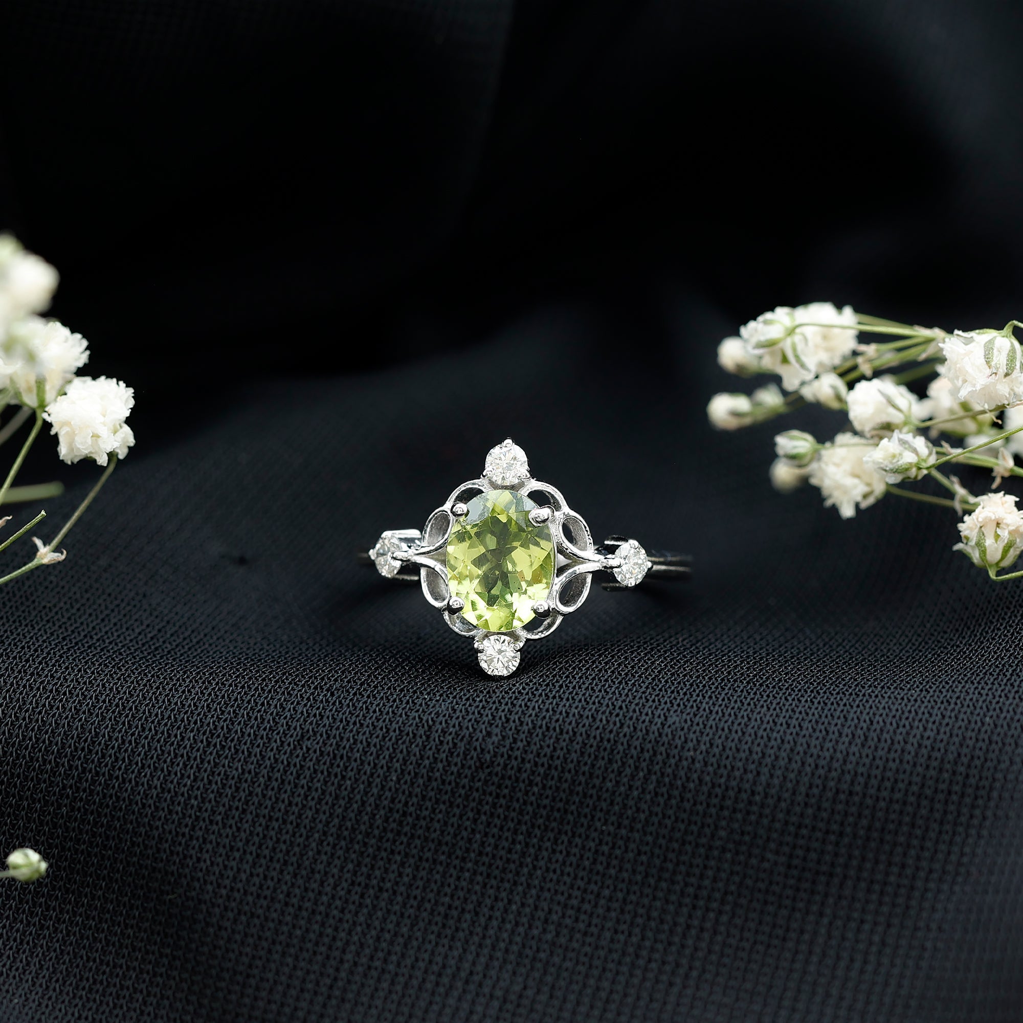 Oval Peridot Cocktail Ring with Diamond