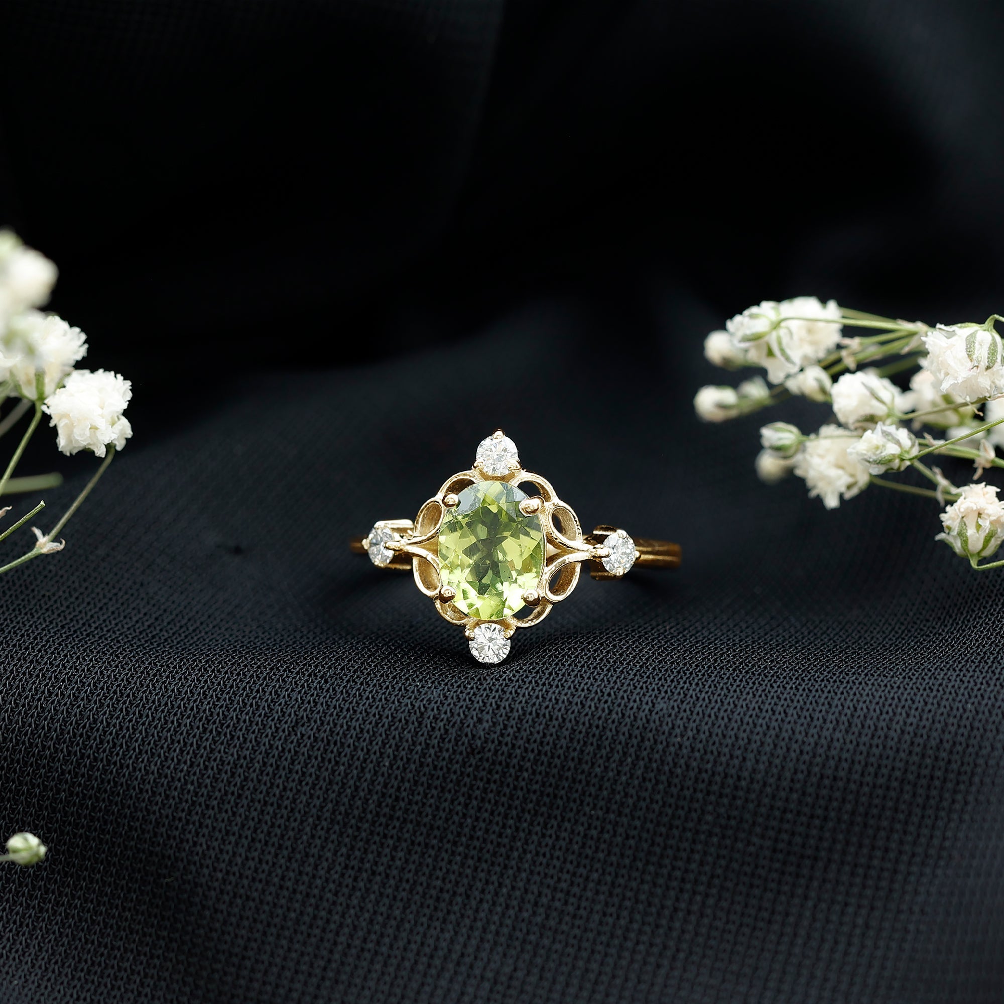 Oval Peridot Cocktail Ring with Diamond