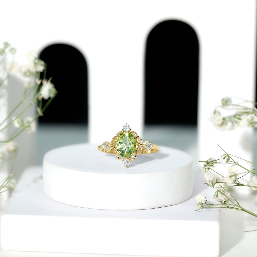 Oval Peridot Cocktail Ring with Diamond