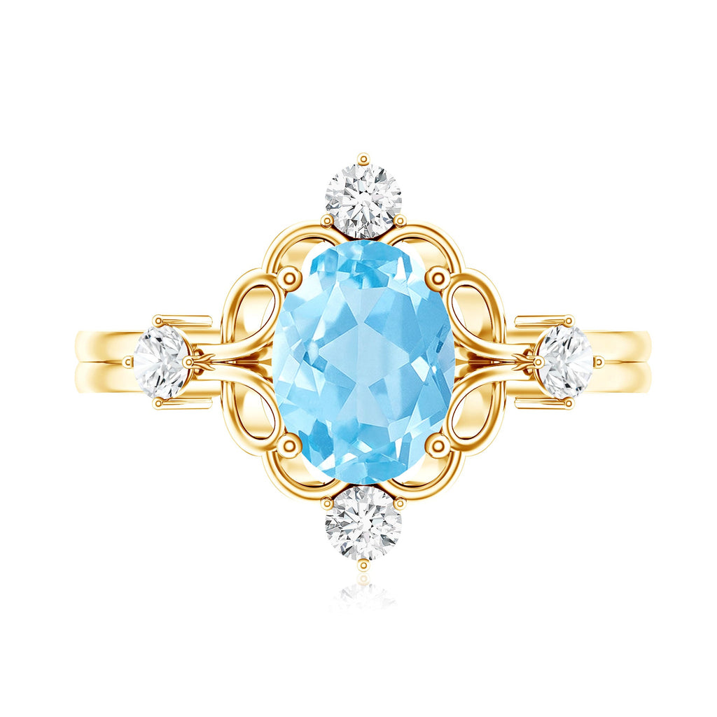 Art Deco Style 1 Carat Oval Shape Aquamarine and Diamond Cocktail Ring