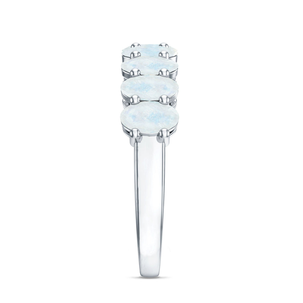 Oval Cut Moonstone Half Eternity Wedding Band Ring