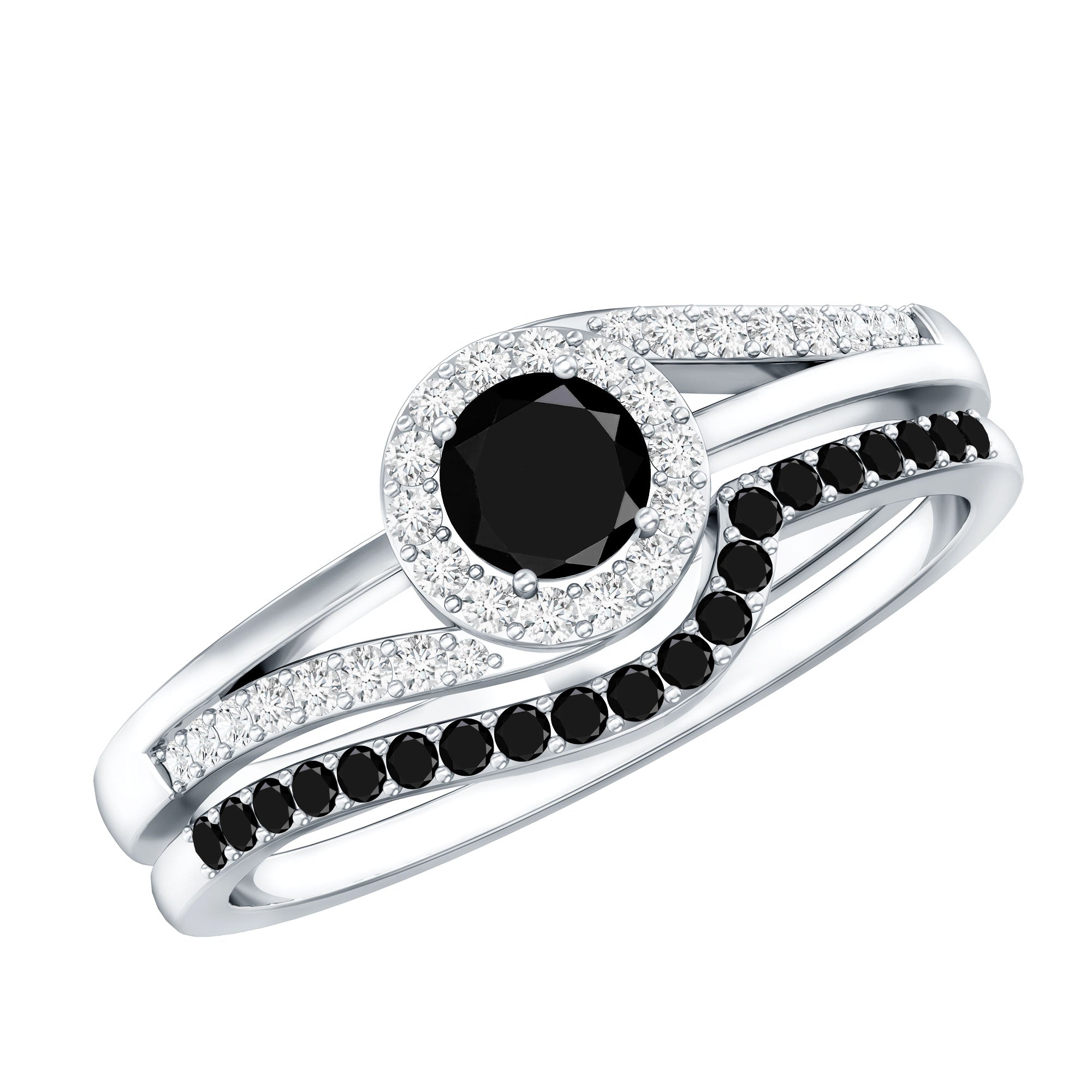 Certified Lab Grown Black and White Diamond Engagement Ring Set for Women