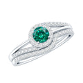 Certified Lab Grown Emerald Diamond Wedding Bridal Ring Set of 2