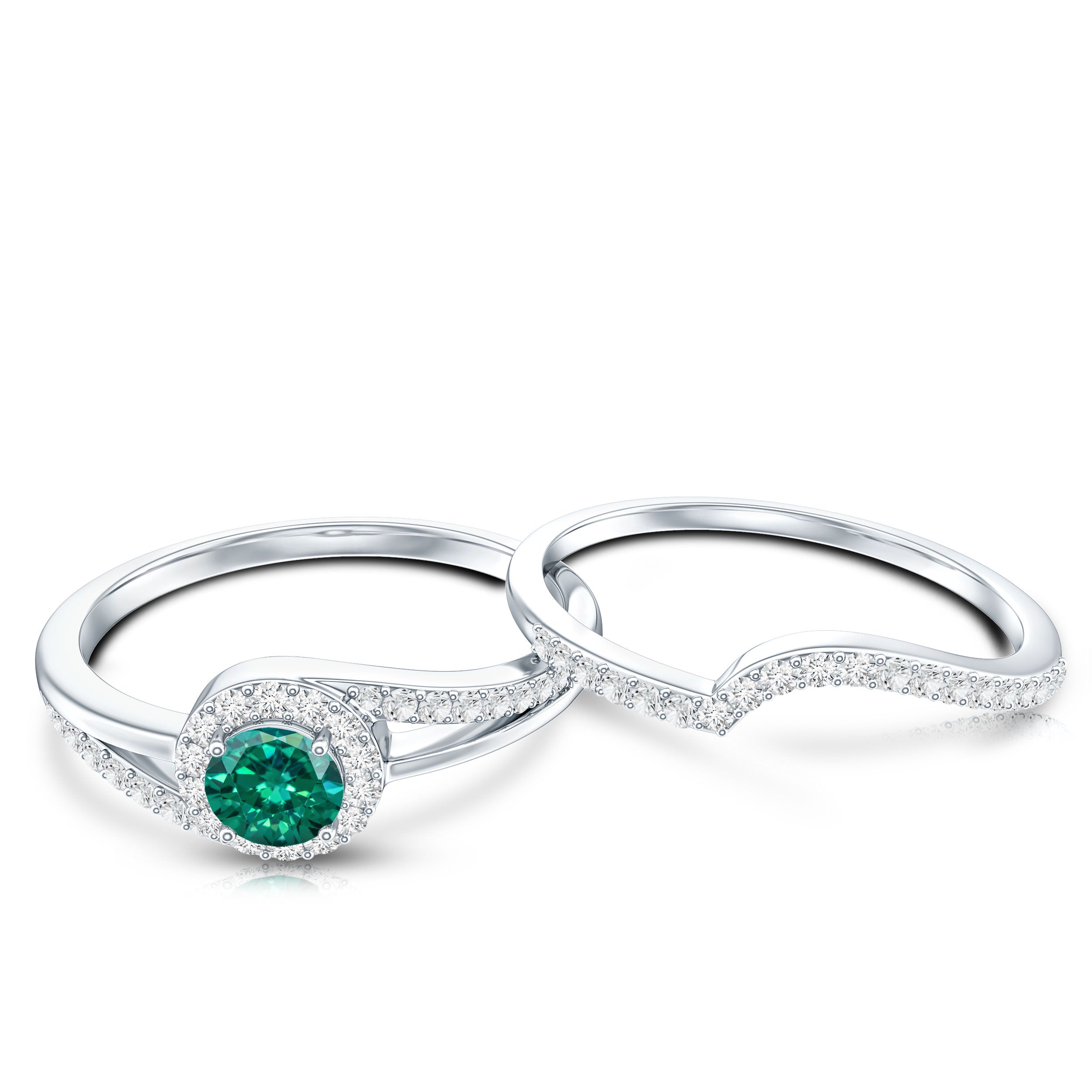 Certified Lab Grown Emerald Diamond Wedding Bridal Ring Set of 2