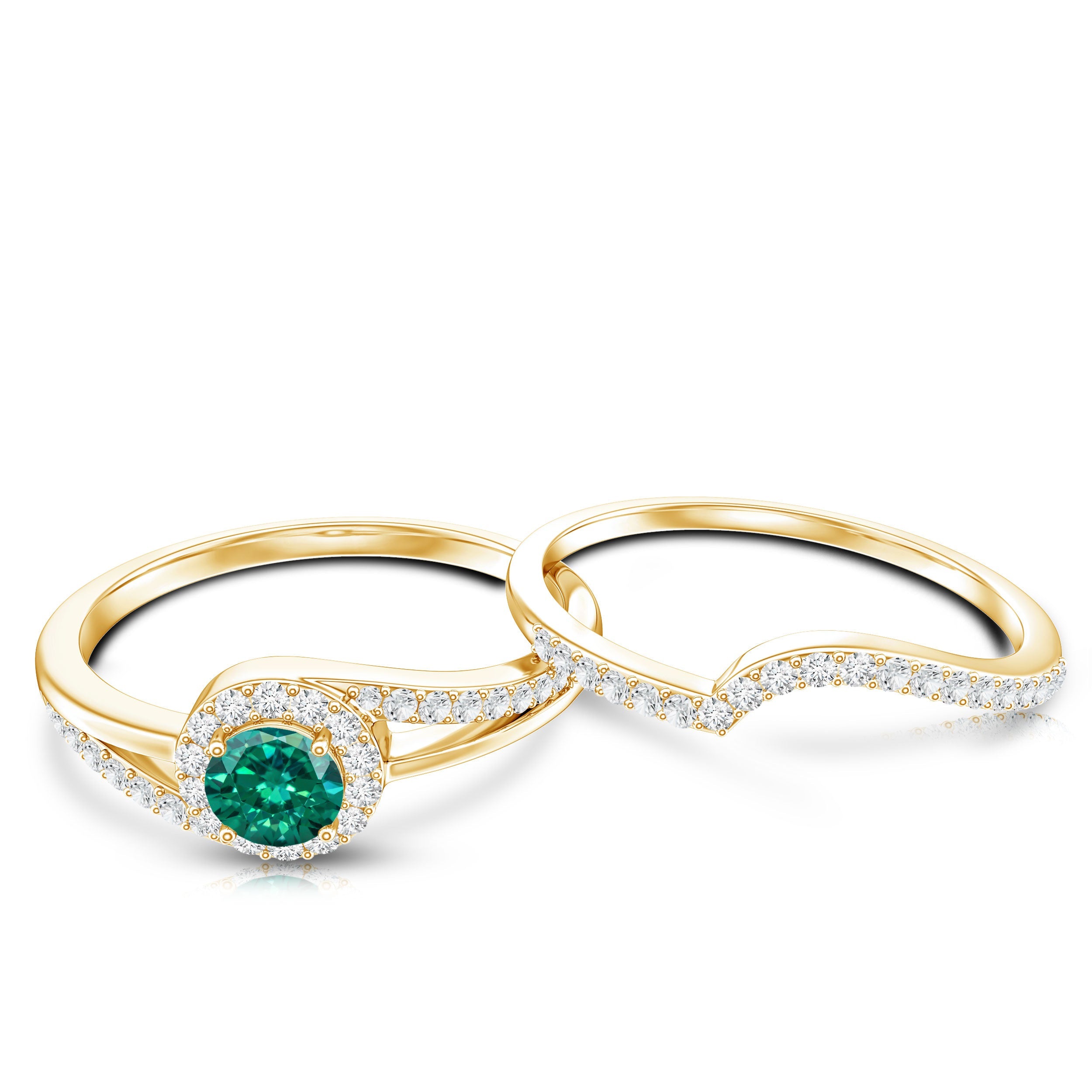 Certified Lab Grown Emerald Diamond Wedding Bridal Ring Set of 2