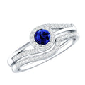 Certified Lab Grown Blue Sapphire Wedding Engagement Ring Set with Diamond