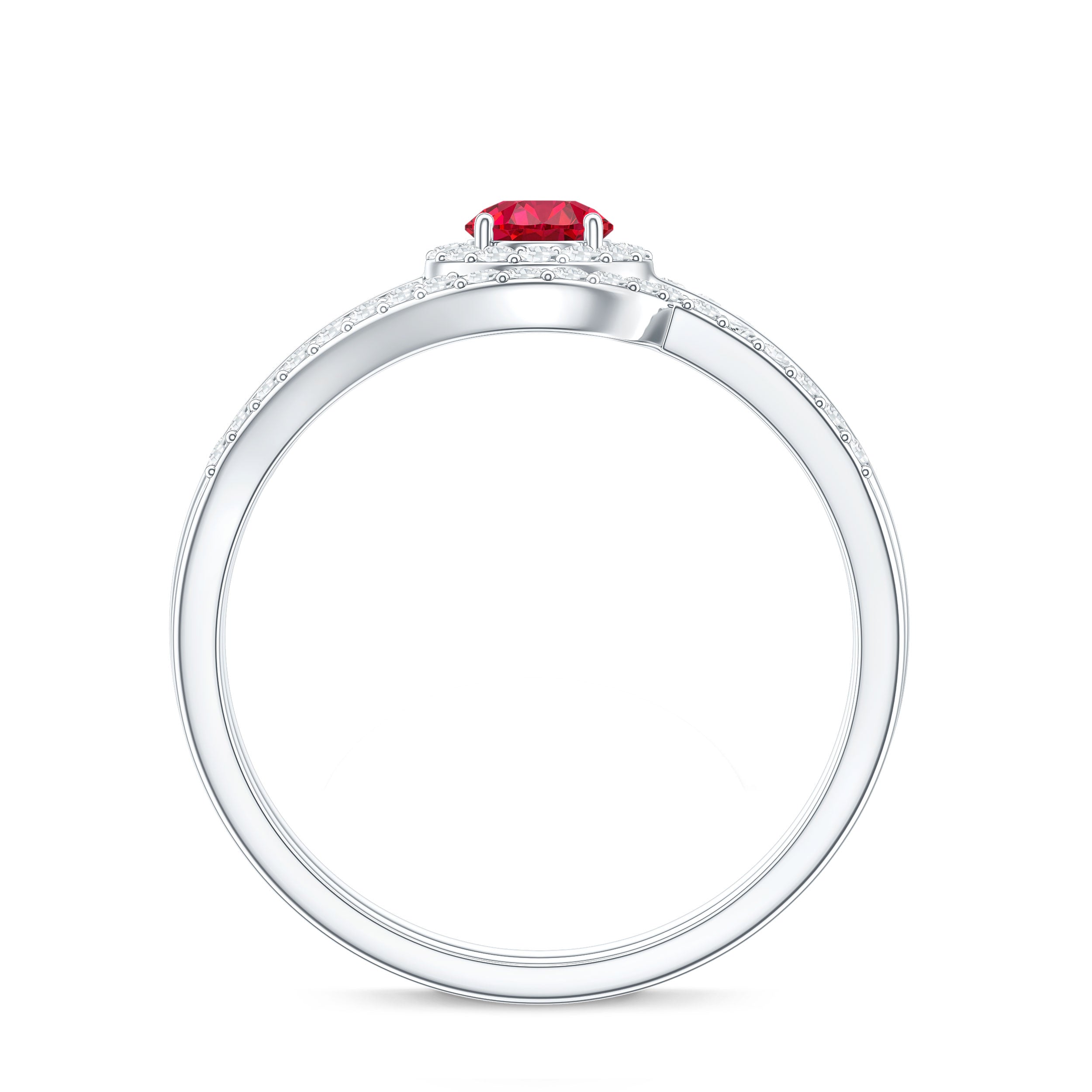 Certified Lab Ruby and Diamond Halo Wedding Ring Set