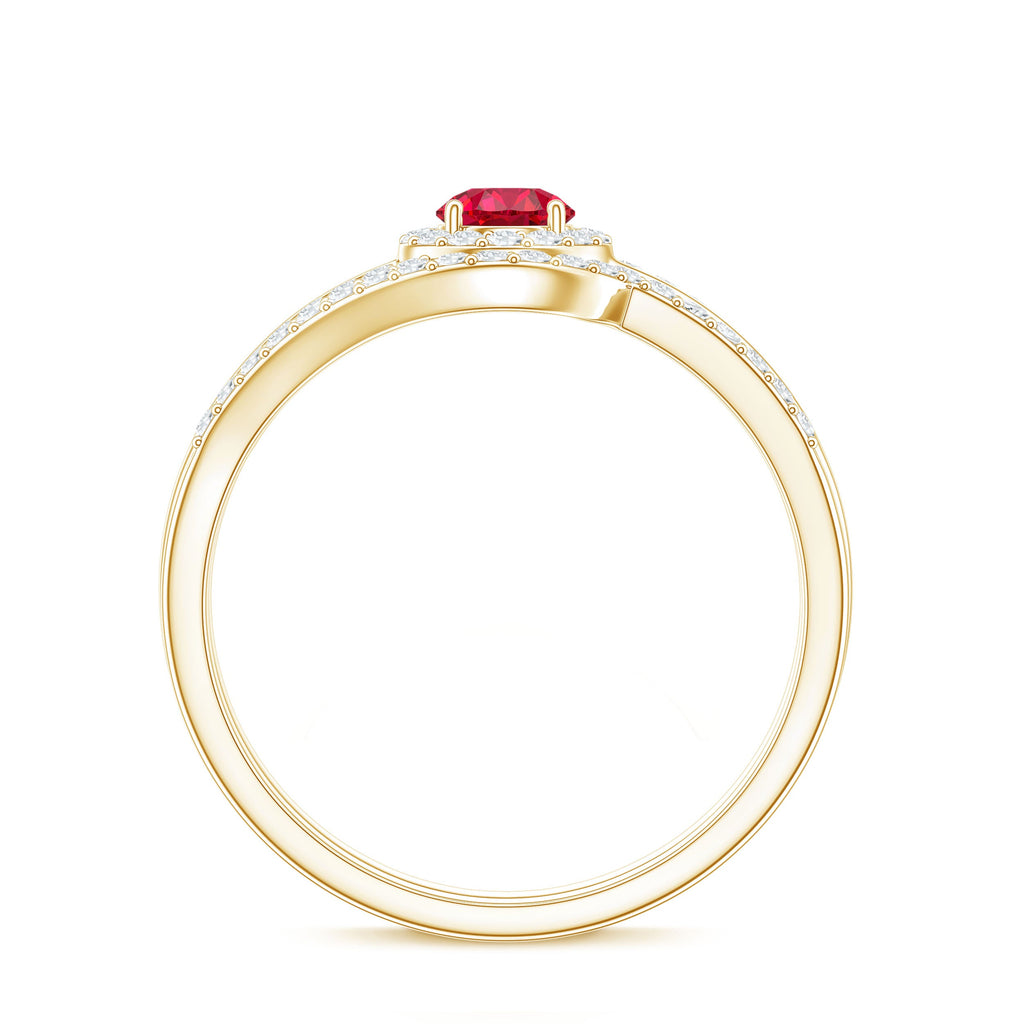 Certified Lab Ruby and Diamond Halo Wedding Ring Set