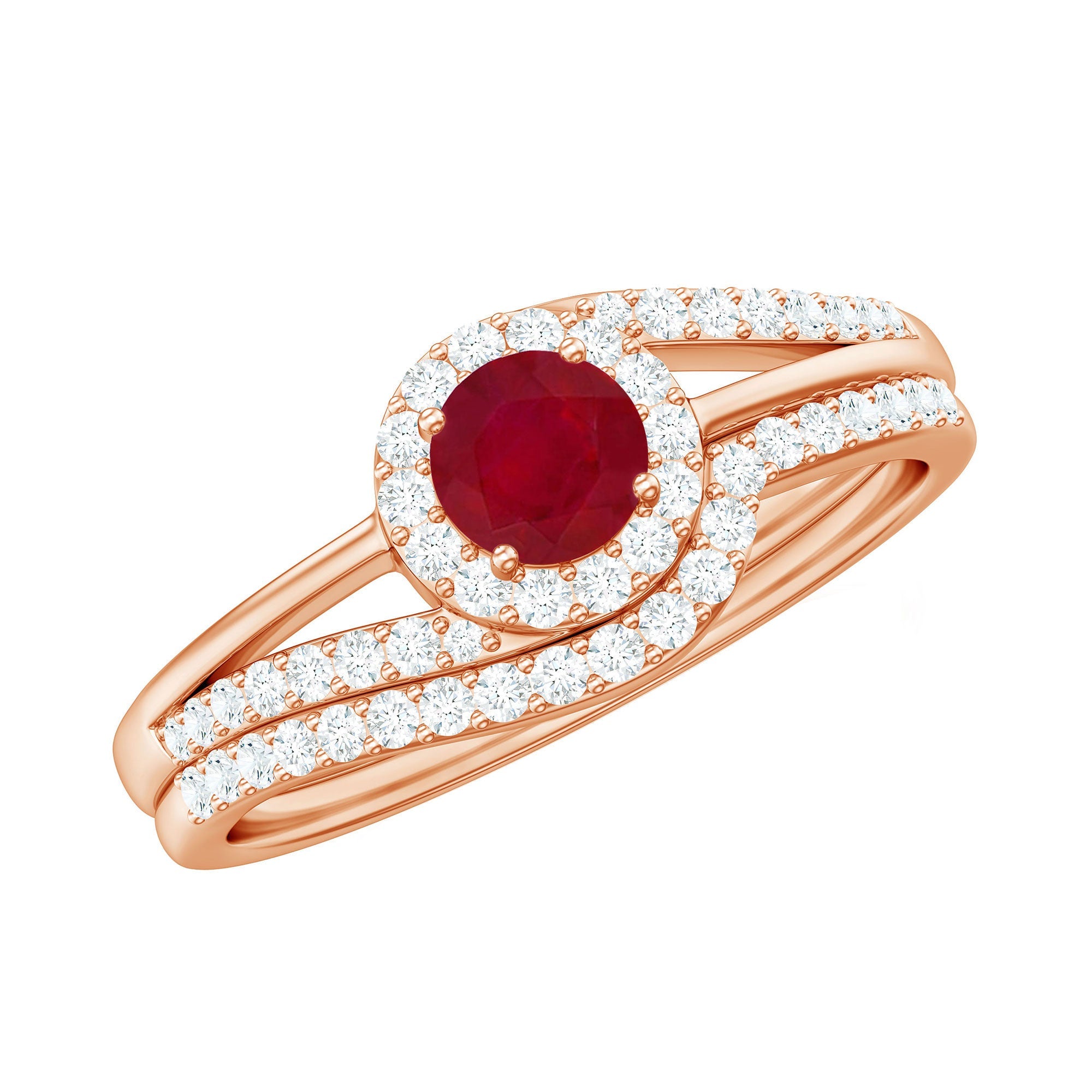 Natural Ruby Diamond Wedding Bridal Ring Set for Women