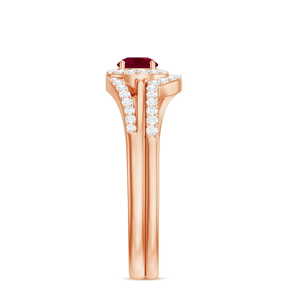 Natural Ruby Diamond Wedding Bridal Ring Set for Women