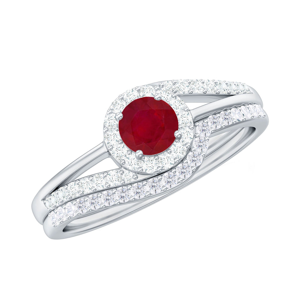 Natural Ruby Diamond Wedding Bridal Ring Set for Women