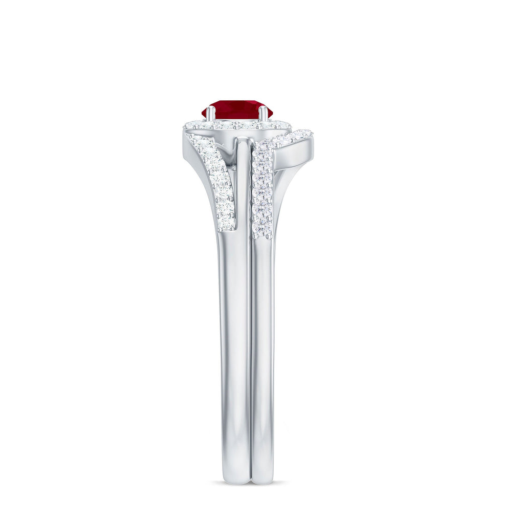 Natural Ruby Diamond Wedding Bridal Ring Set for Women