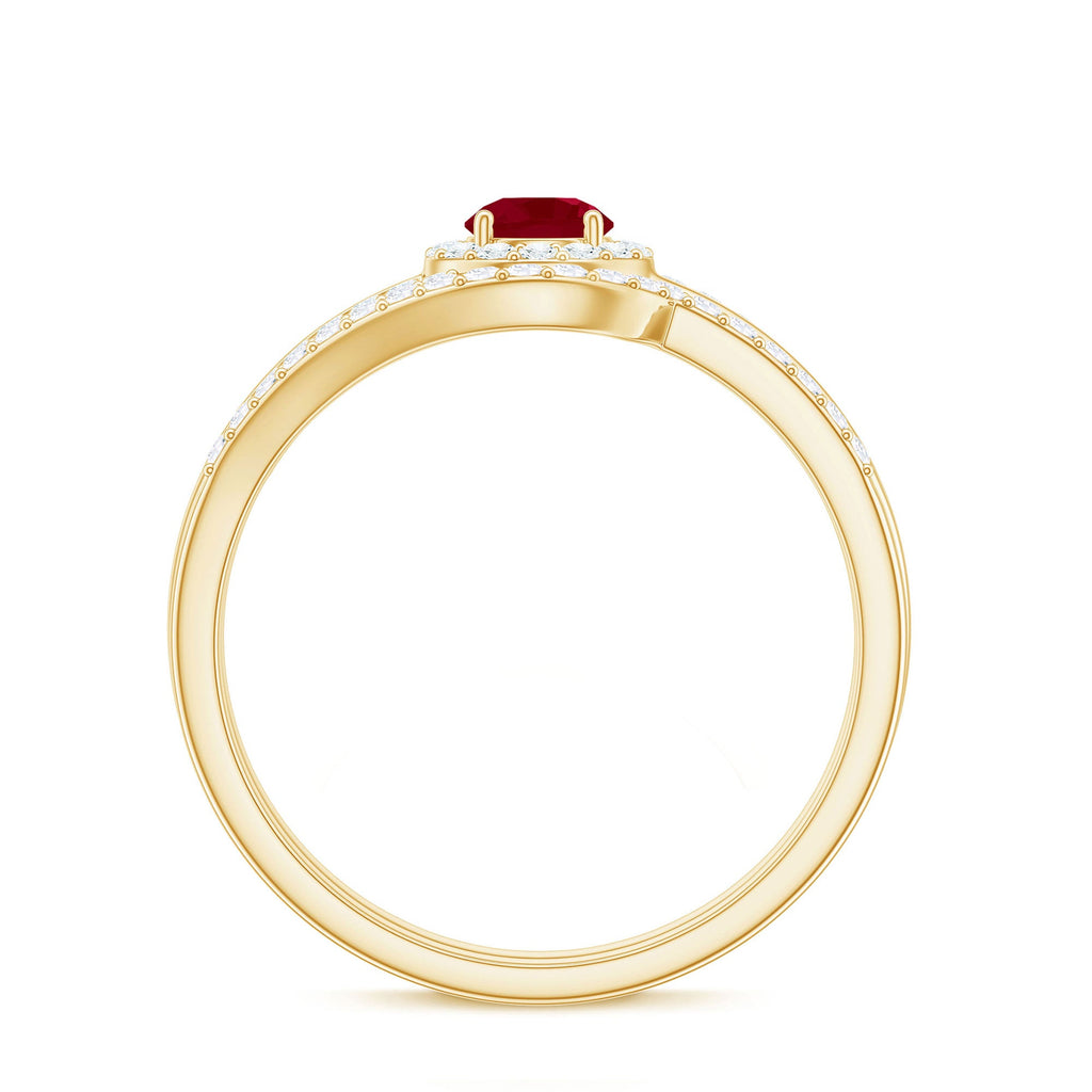 Natural Ruby Diamond Wedding Bridal Ring Set for Women