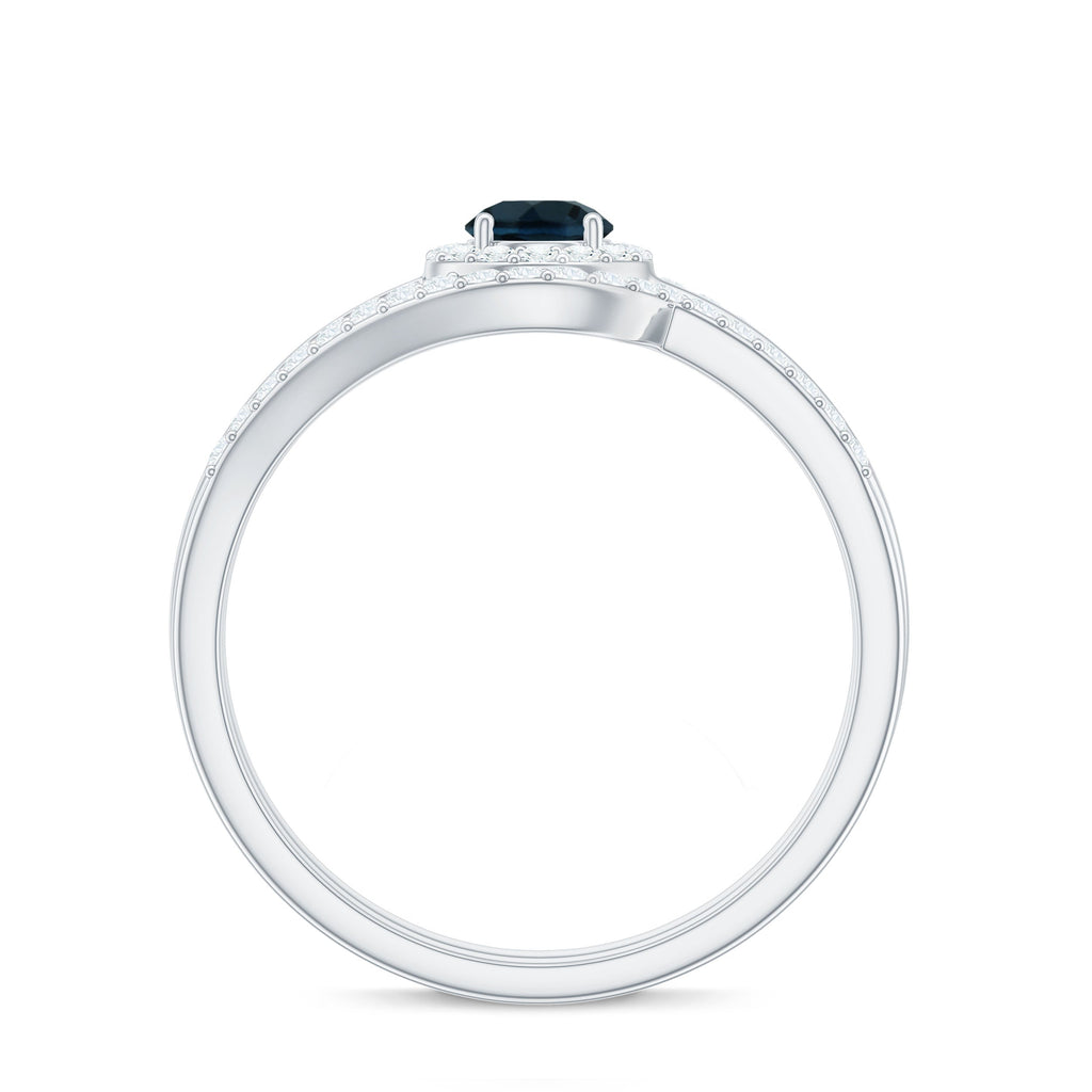 Certified London Blue Topaz and Diamond Halo Wedding Ring Set