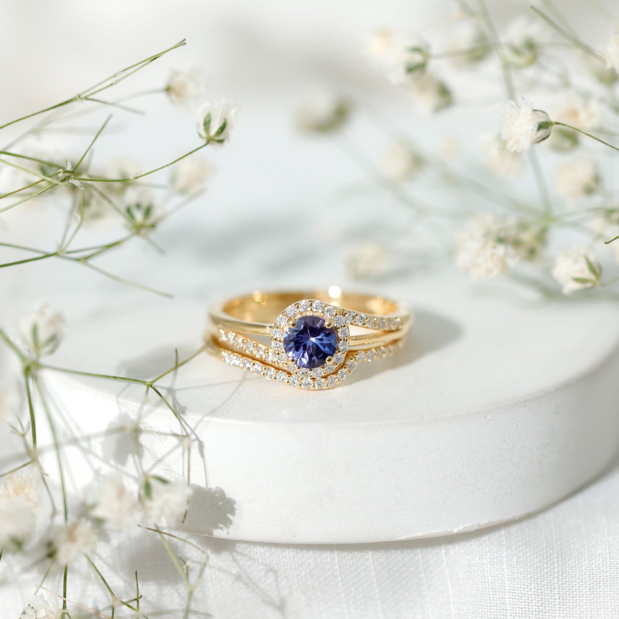Genuine Tanzanite Engagement Ring with Diamond Enhancer