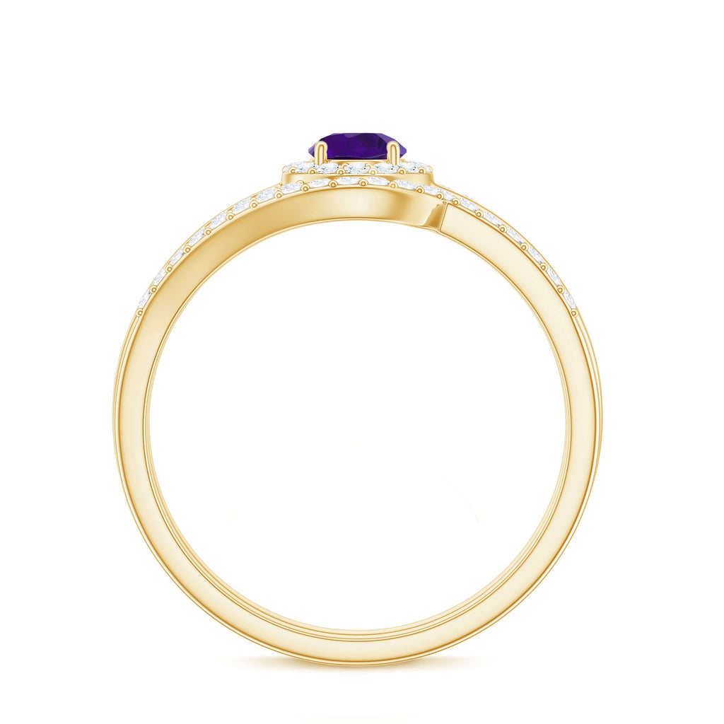 0.4 Carat Natural Amethyst Diamond Wedding Bridal Ring Set of 2