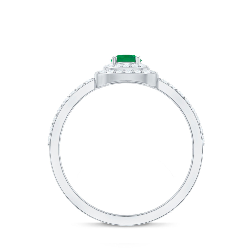 Round Emerald and Diamond Double Halo Engagement Ring
