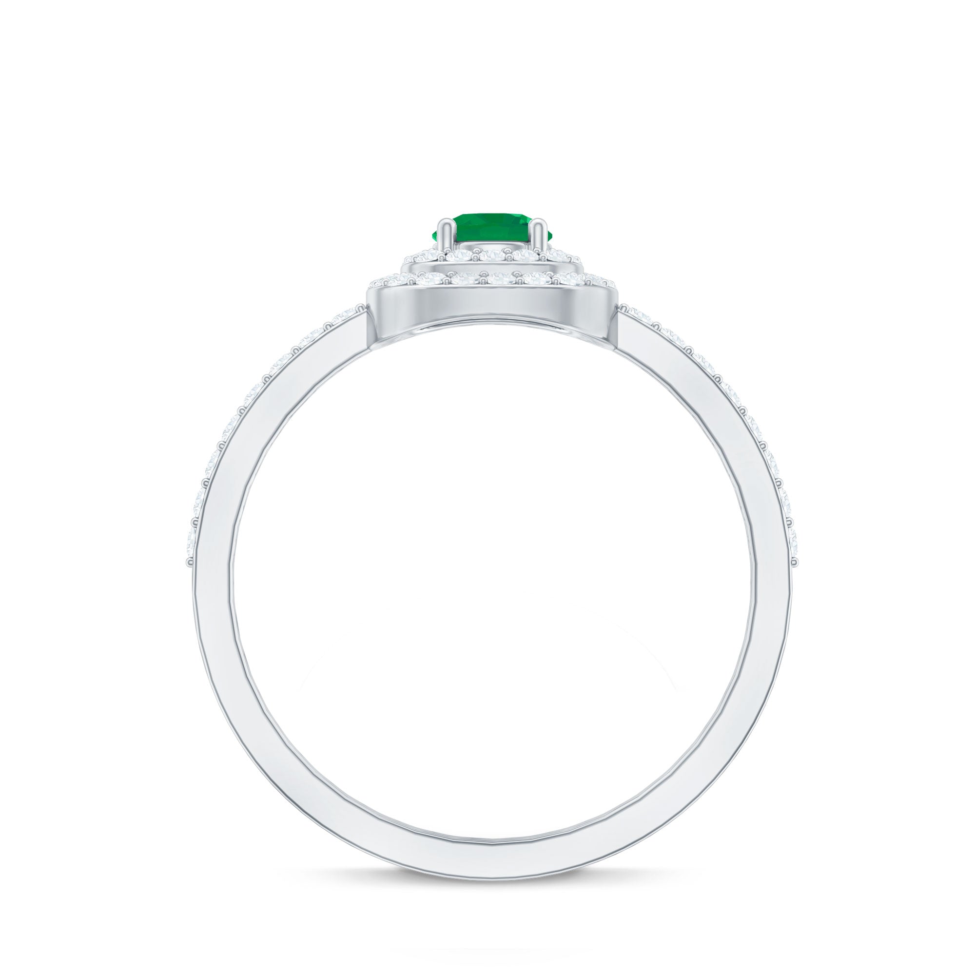 Round Emerald and Diamond Double Halo Engagement Ring