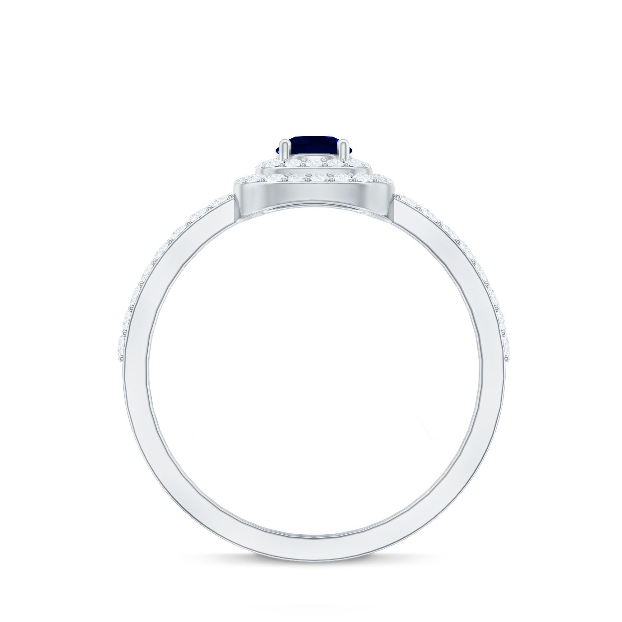 0.4 Carat Classic Blue Sapphire Double Halo Engagement Ring with Diamond