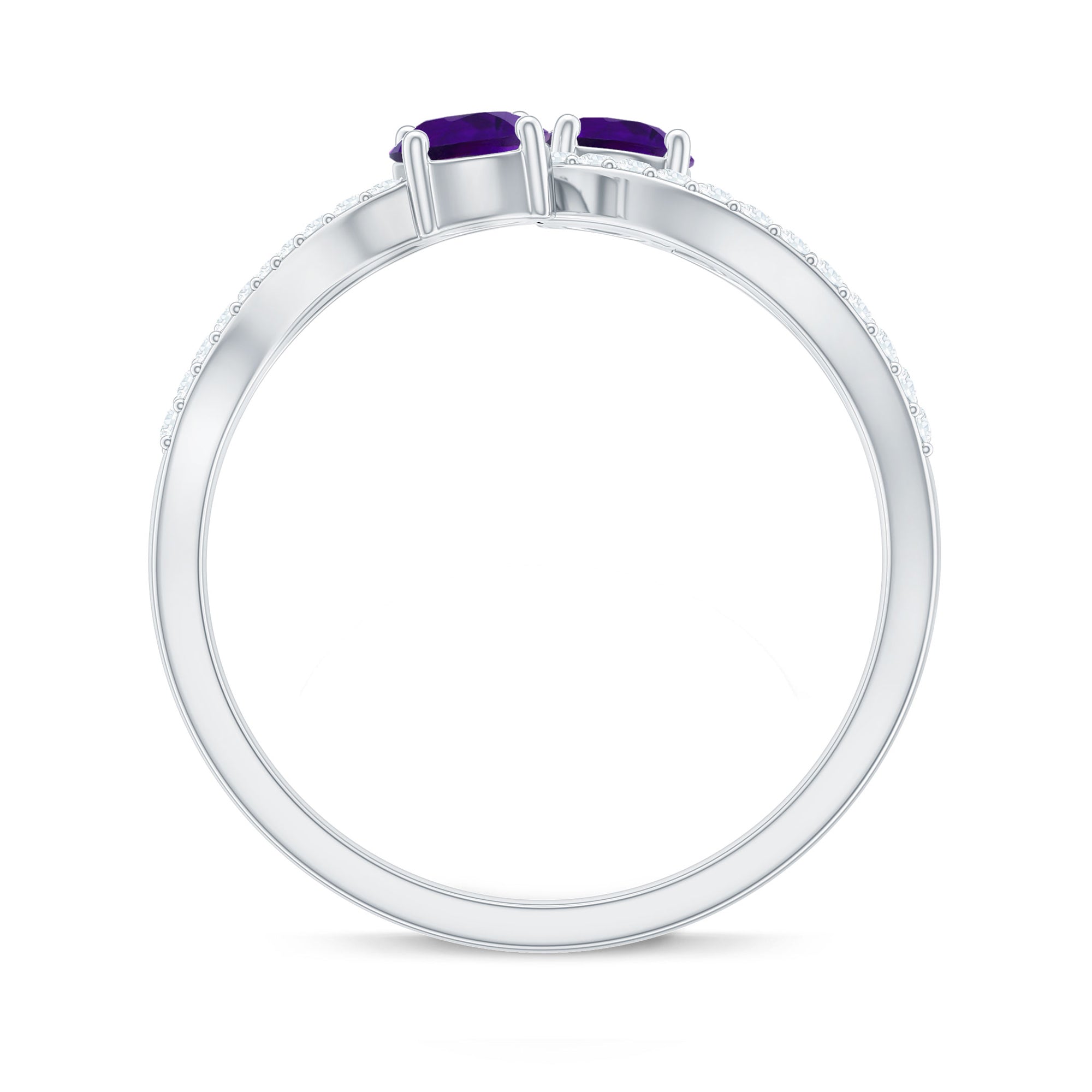 Real Amethyst Toi Et Moi Engagement Ring with Diamond
