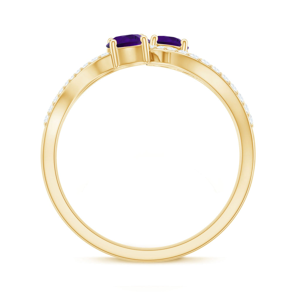 Real Amethyst Toi Et Moi Engagement Ring with Diamond