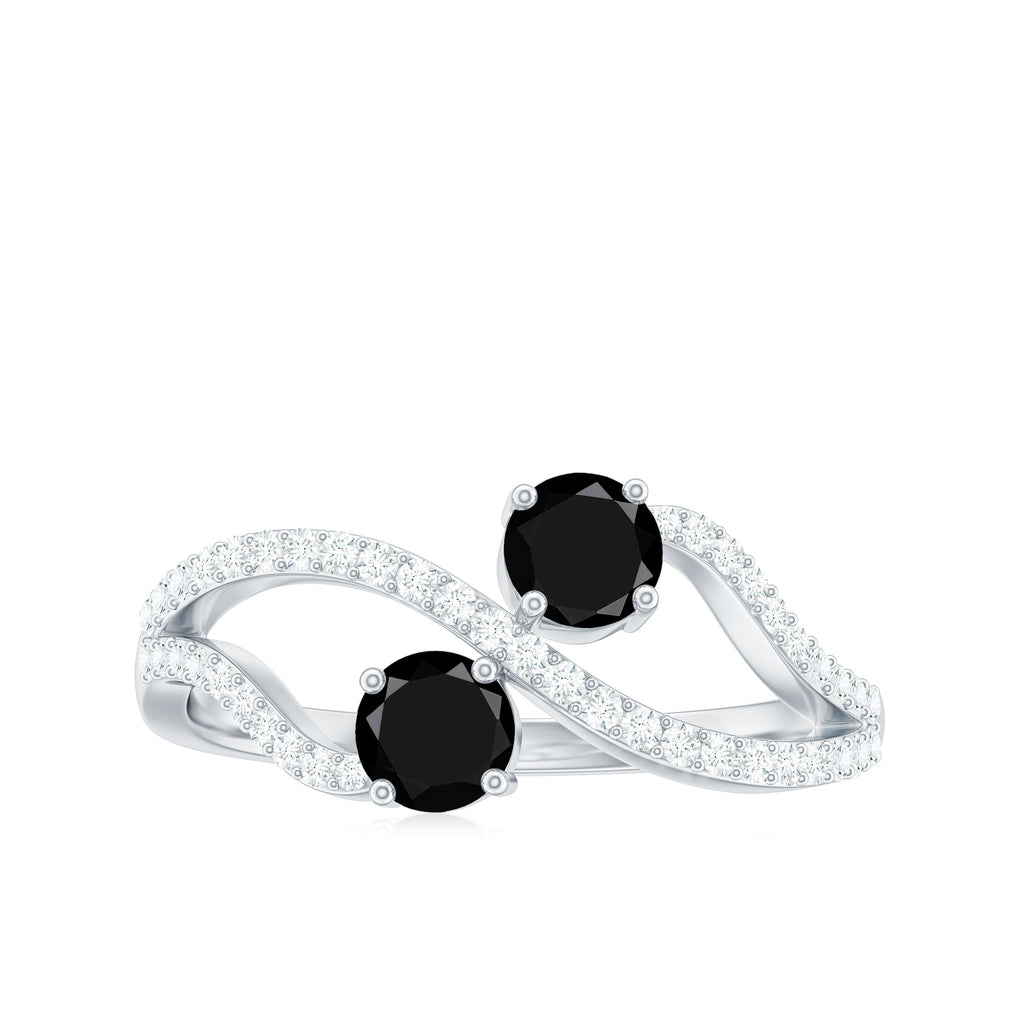 Natural Black Onyx 2 Stone Promise Ring with Diamond