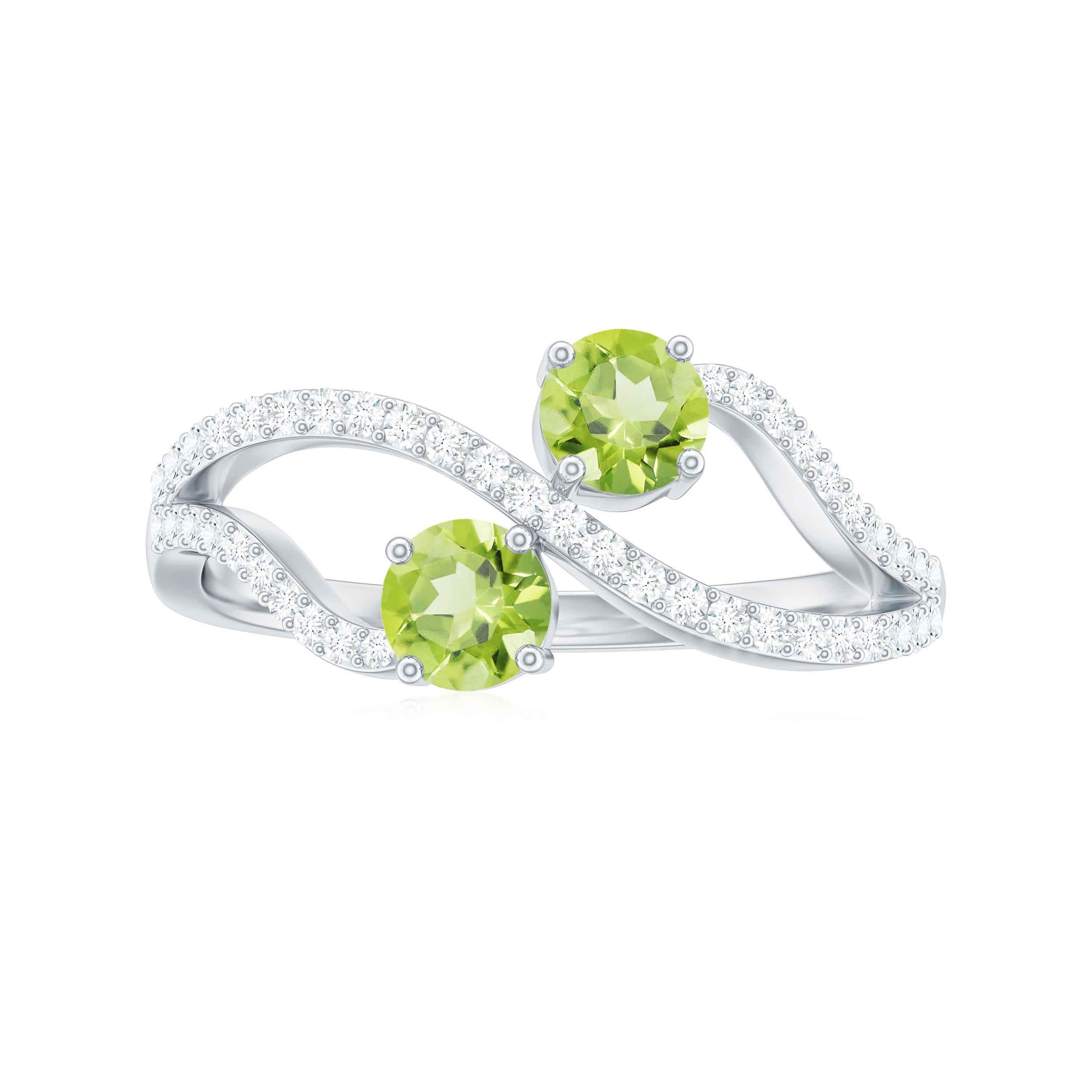 Natural Peridot Toi Et Moi Ring with Diamond Infinity Shank