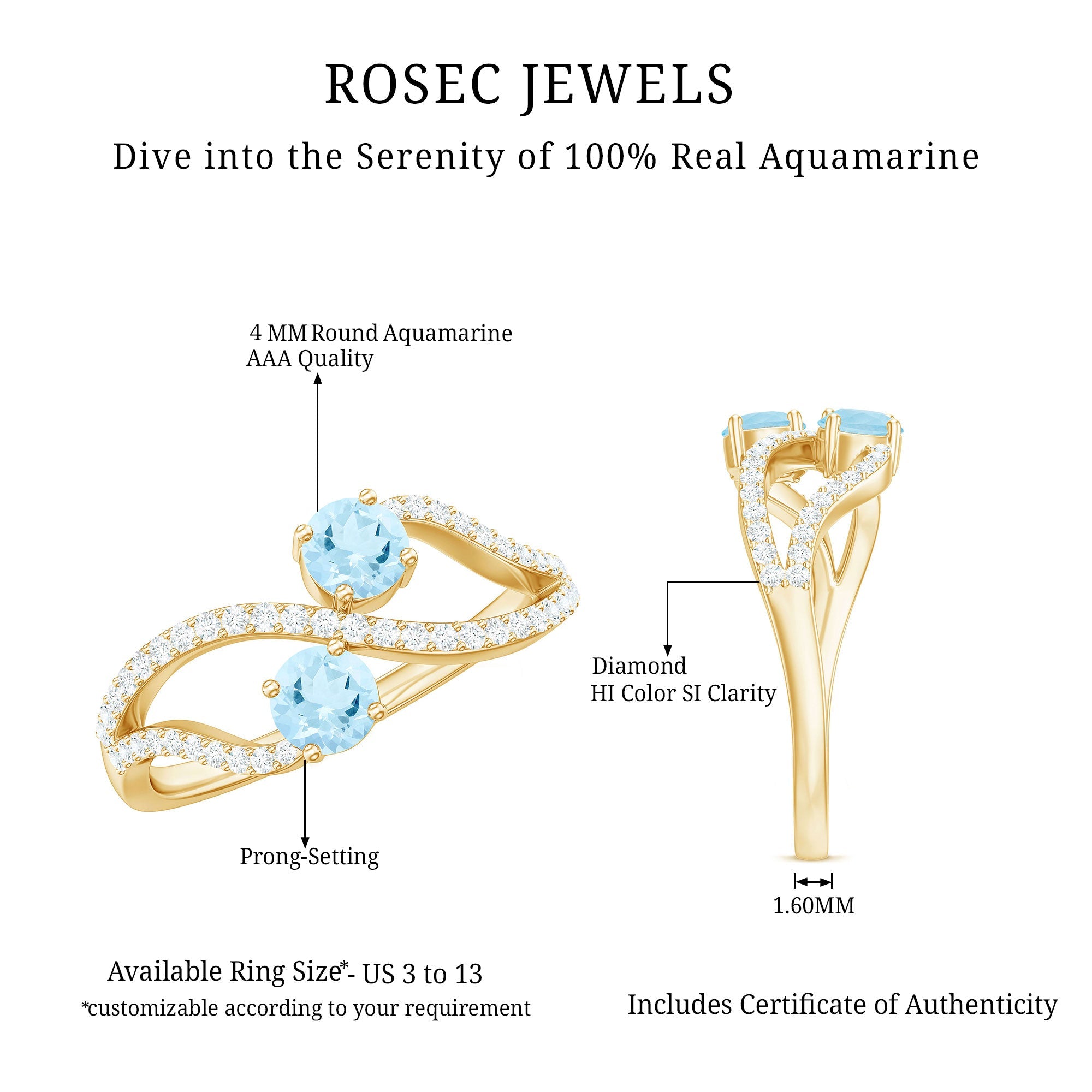2 Stone Aquamarine and Diamond Infinity Promise Ring for Women