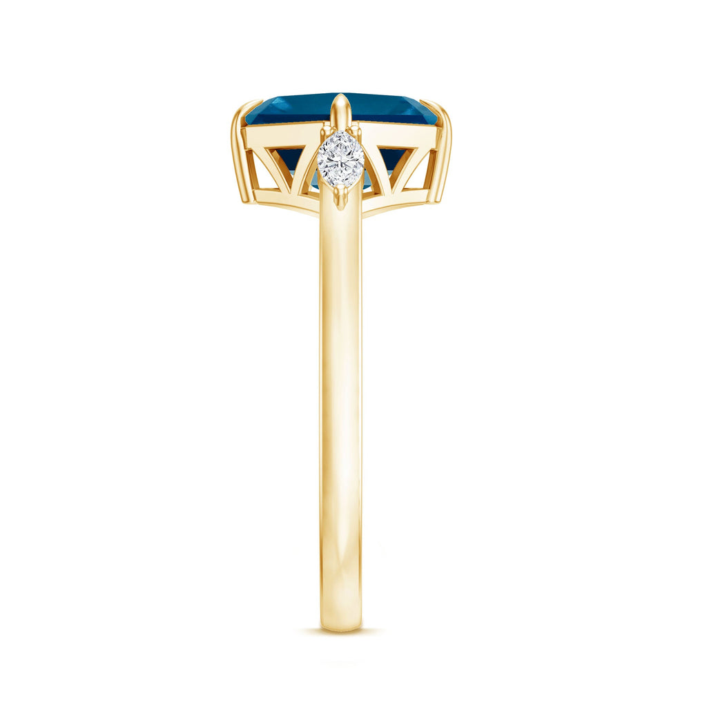 3 Carat Asscher Cut London Blue Topaz Diagonal Solitaire Ring with Marquise Diamond