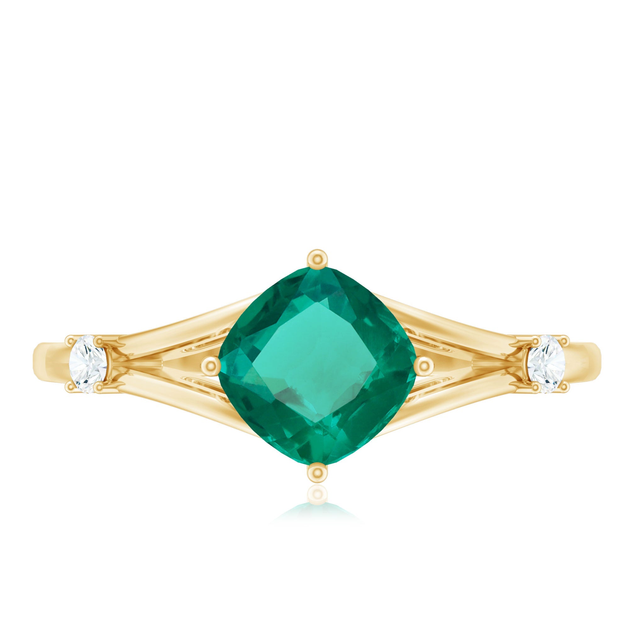 Certified 0.9 Carat Cushion Cut Lab Grown Emerald Diamond Engagement Ring with Split Shank