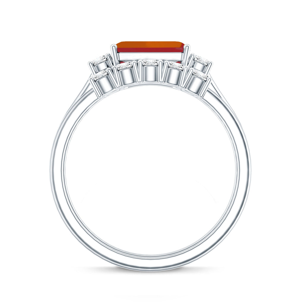 1 Carat Emerald Cut Fire Opal and Diamond Engagement Ring with Enhancer