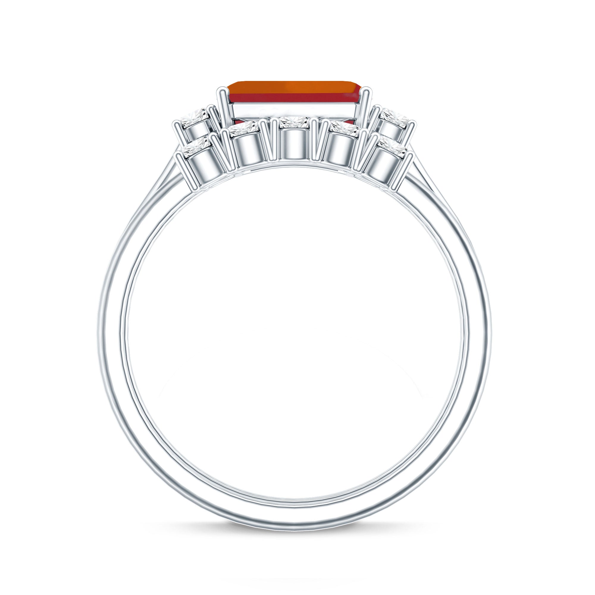 1 Carat Emerald Cut Fire Opal and Diamond Engagement Ring with Enhancer