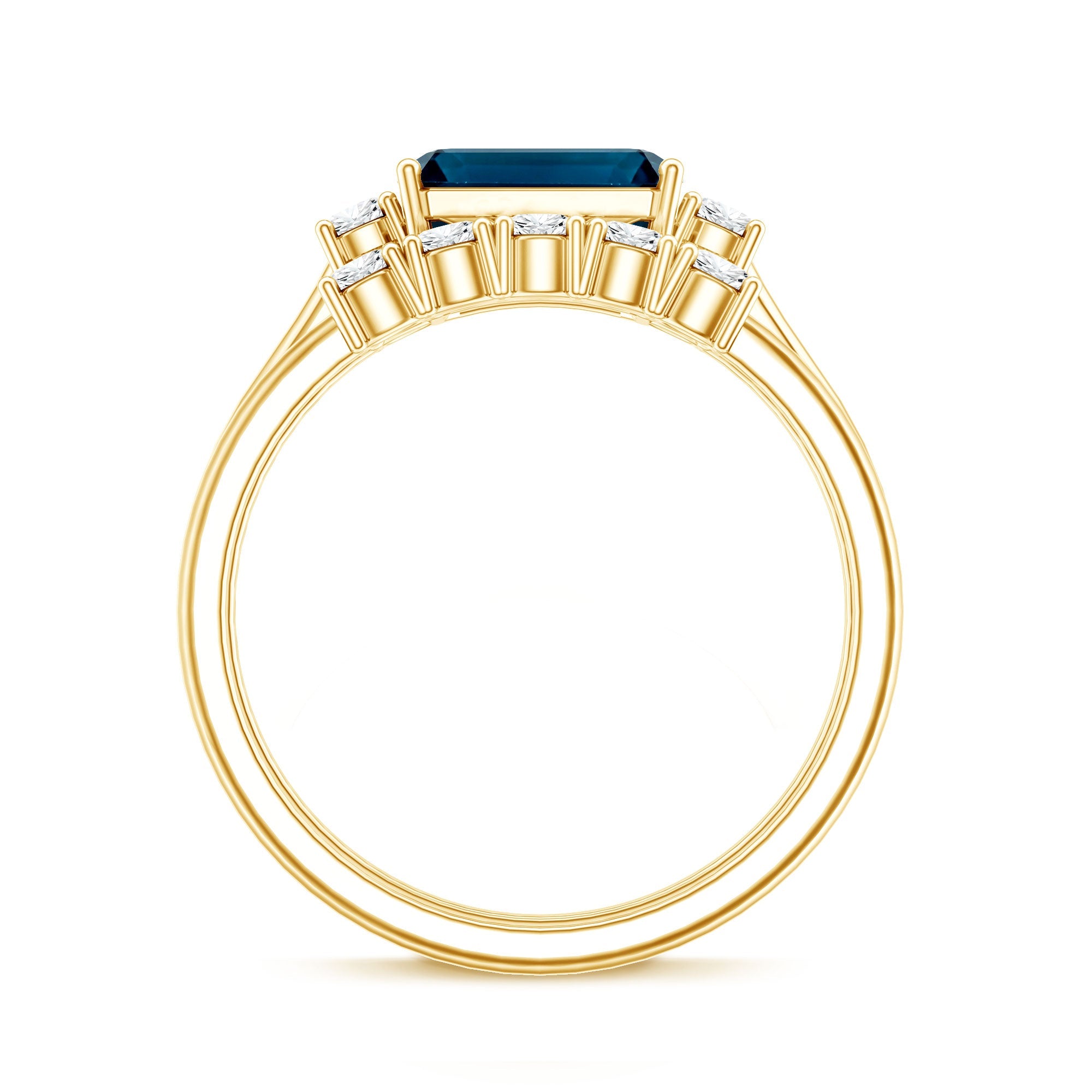 Genuine Emerald Cut London Blue Topaz Engagement Ring with Diamond Wedding Band