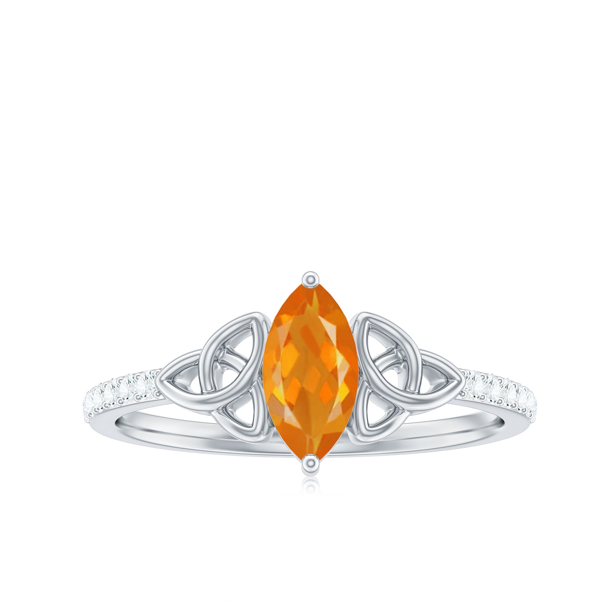 Marquise Cut Fire Opal Celtic Knot Engagement Ring with Diamond