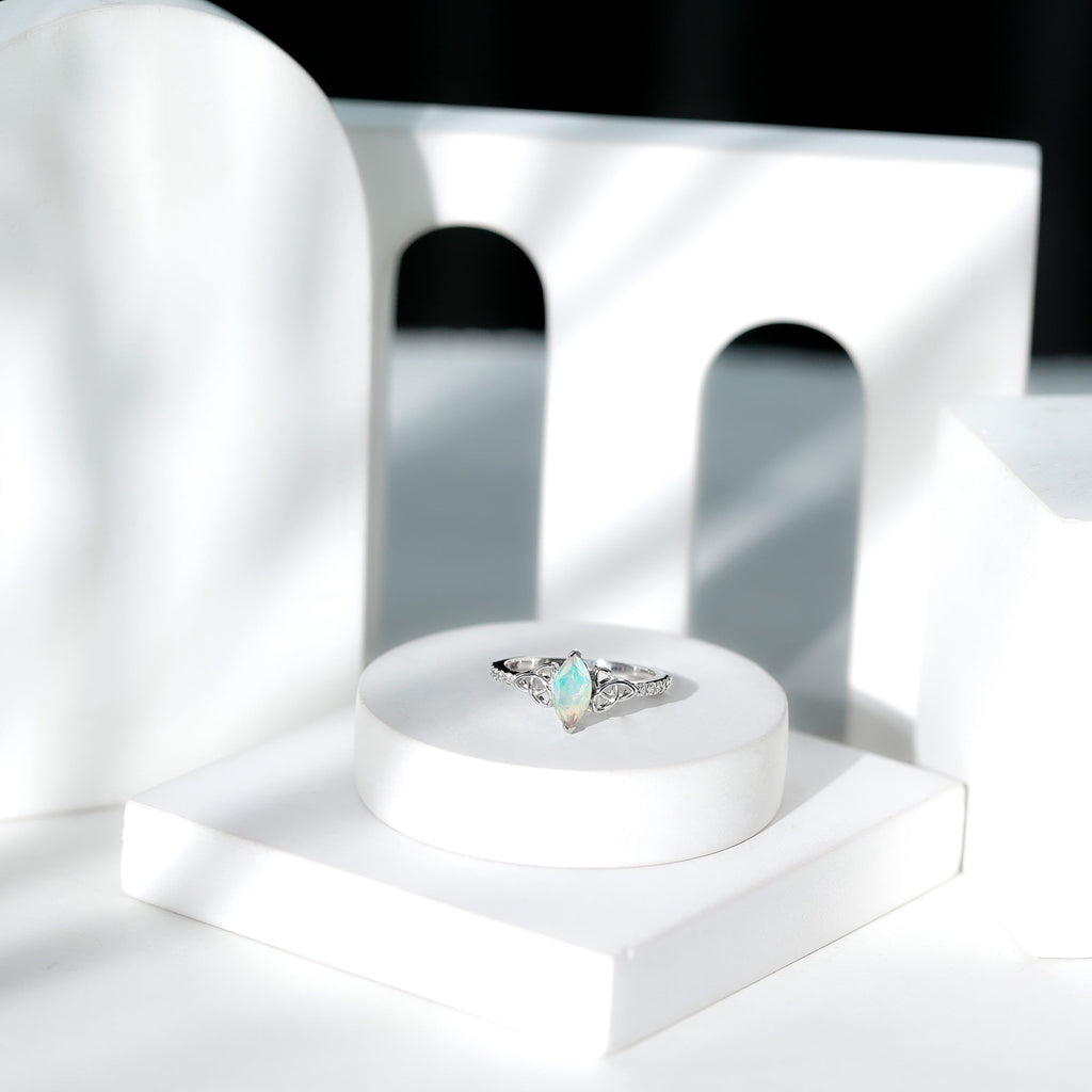 Natural Ethiopian Opal Diamond Engagement Ring with Celtic Knot