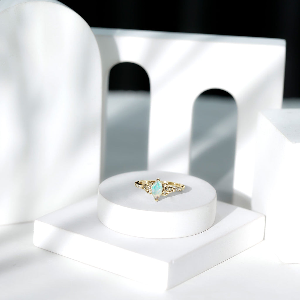 Natural Ethiopian Opal Diamond Engagement Ring with Celtic Knot
