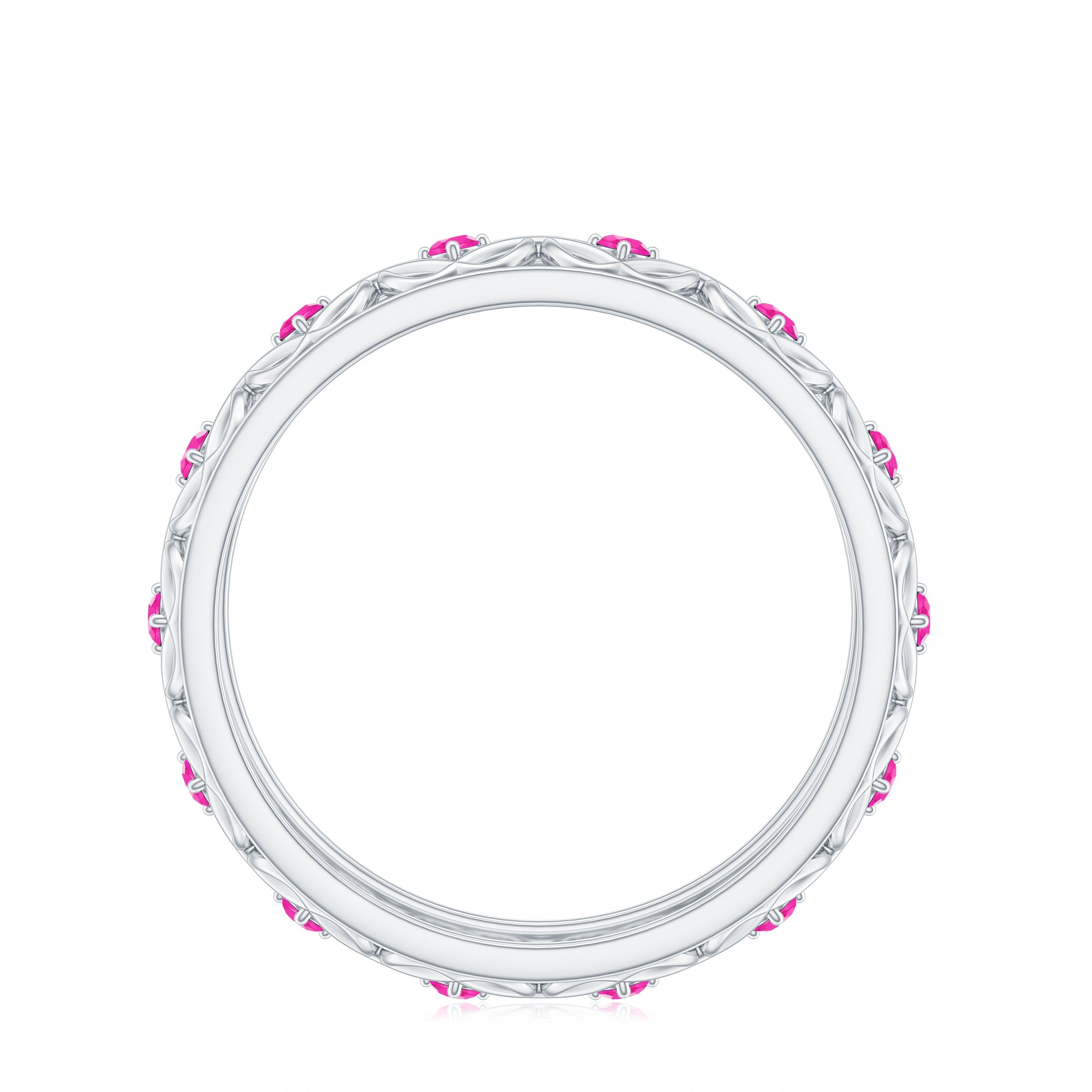 Lab Created Pink Sapphire Wedding Band with Celtic Details