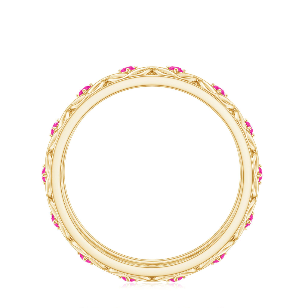 Lab Created Pink Sapphire Wedding Band with Celtic Details