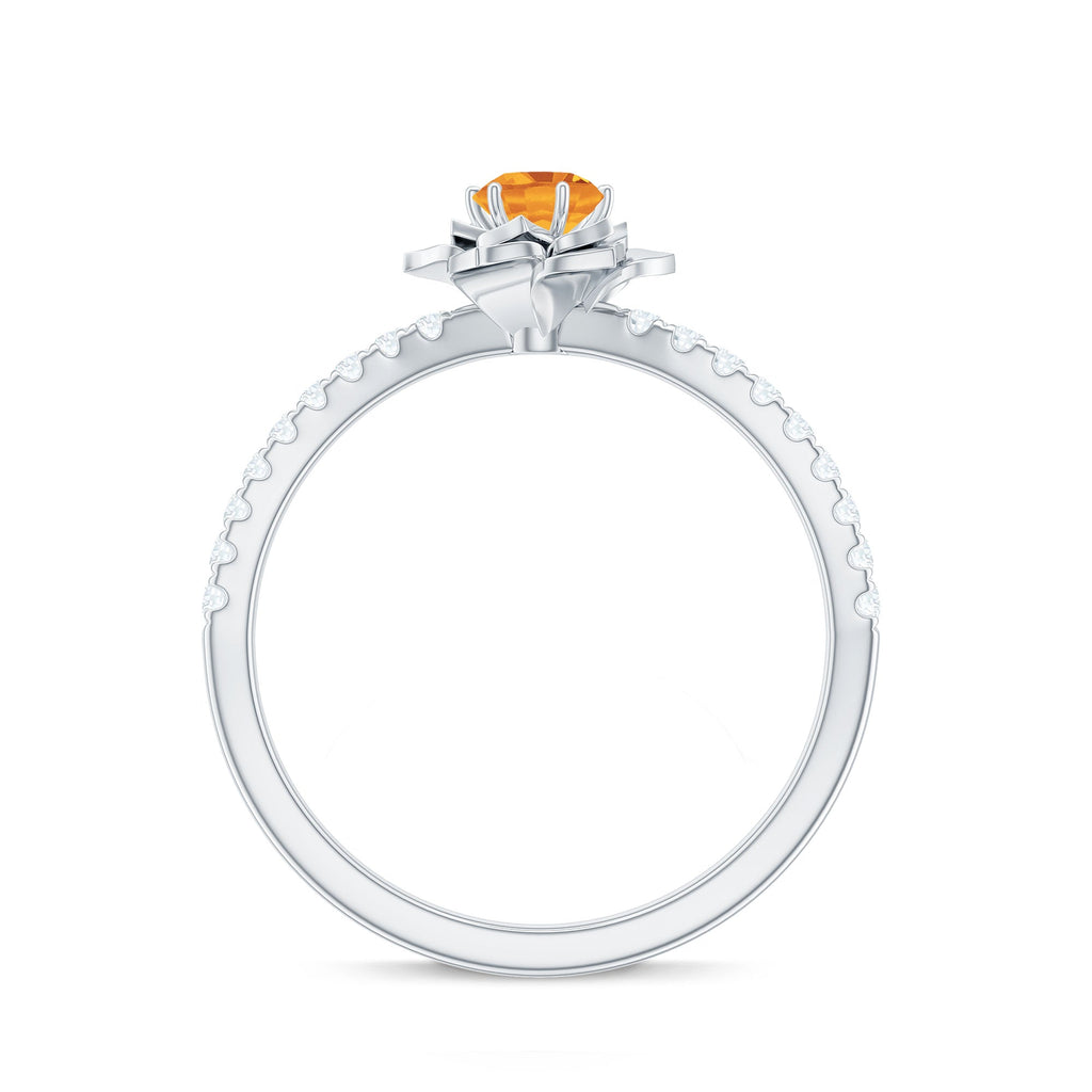 Certified Real Citrine Flower Engagement Ring with Diamond