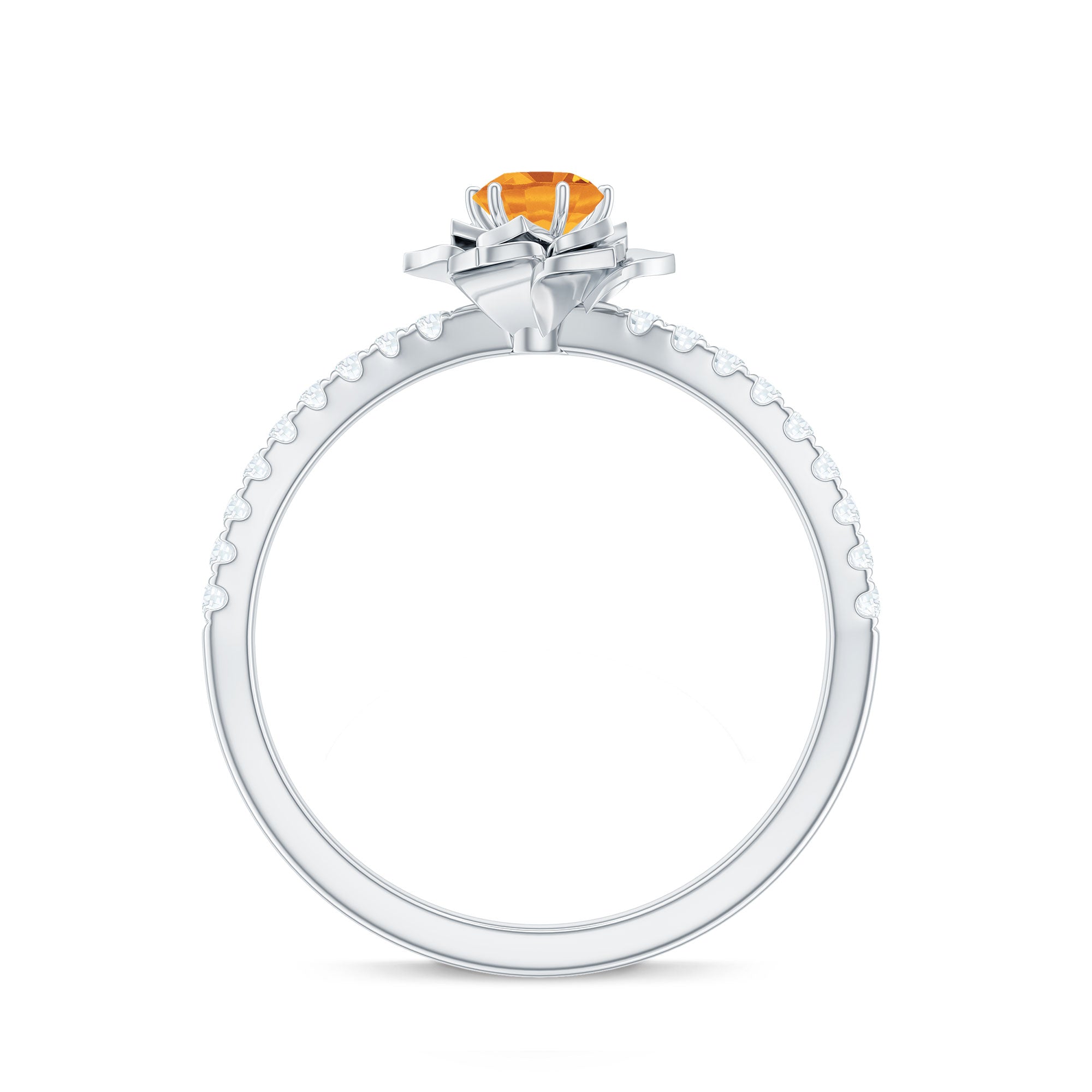Certified Real Citrine Flower Engagement Ring with Diamond