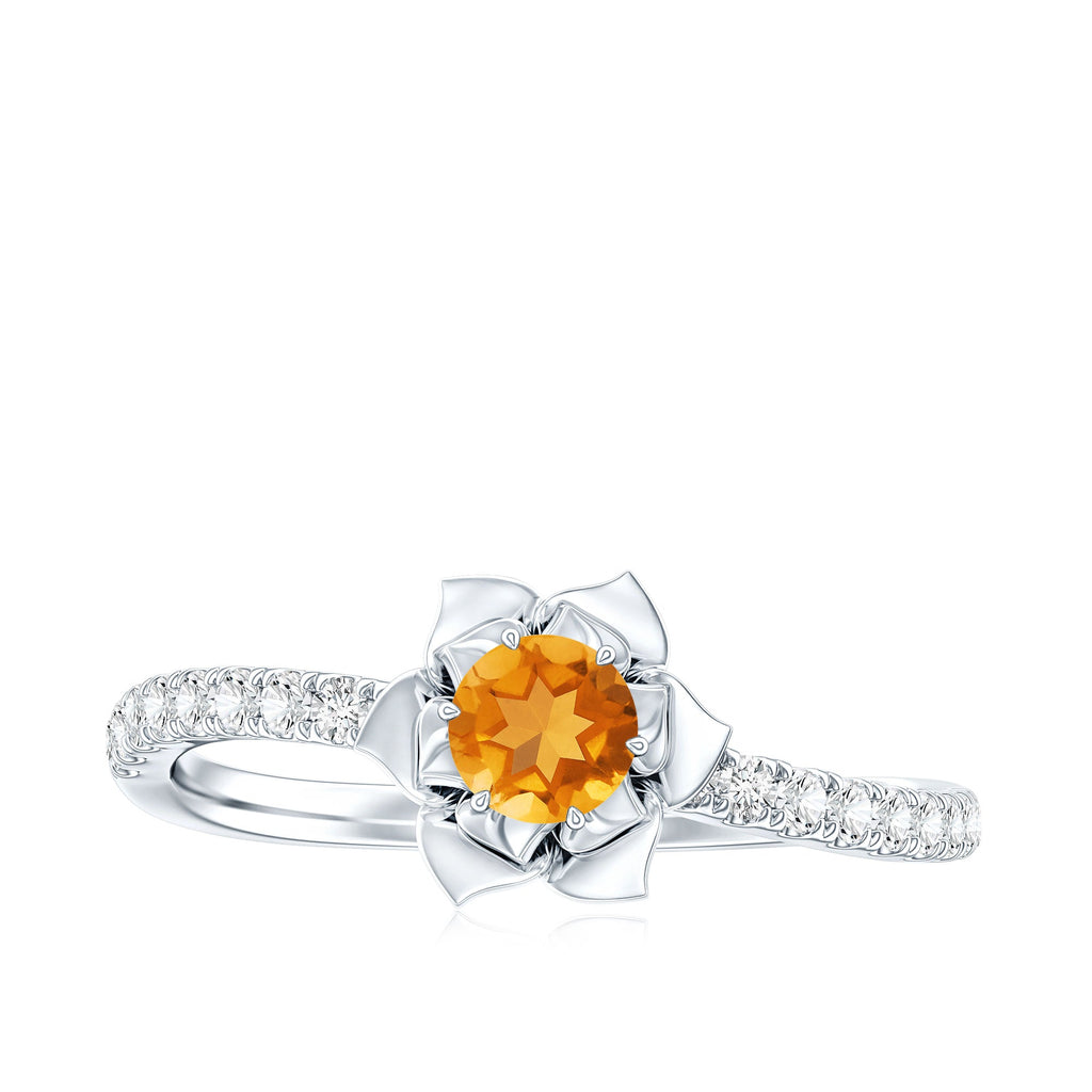 Certified Real Citrine Flower Engagement Ring with Diamond