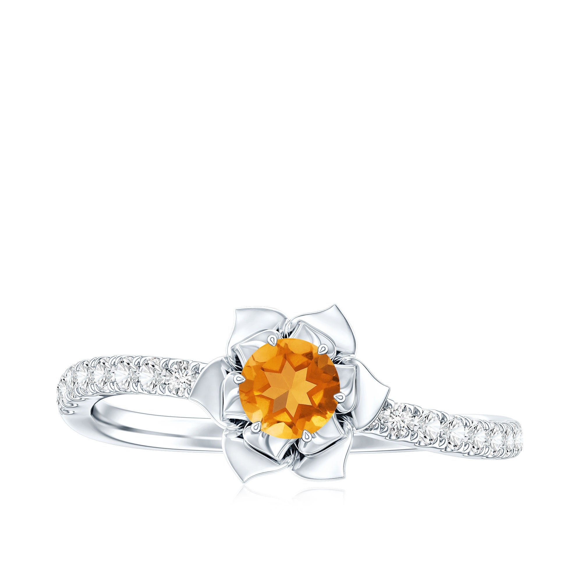 Certified Real Citrine Flower Engagement Ring with Diamond
