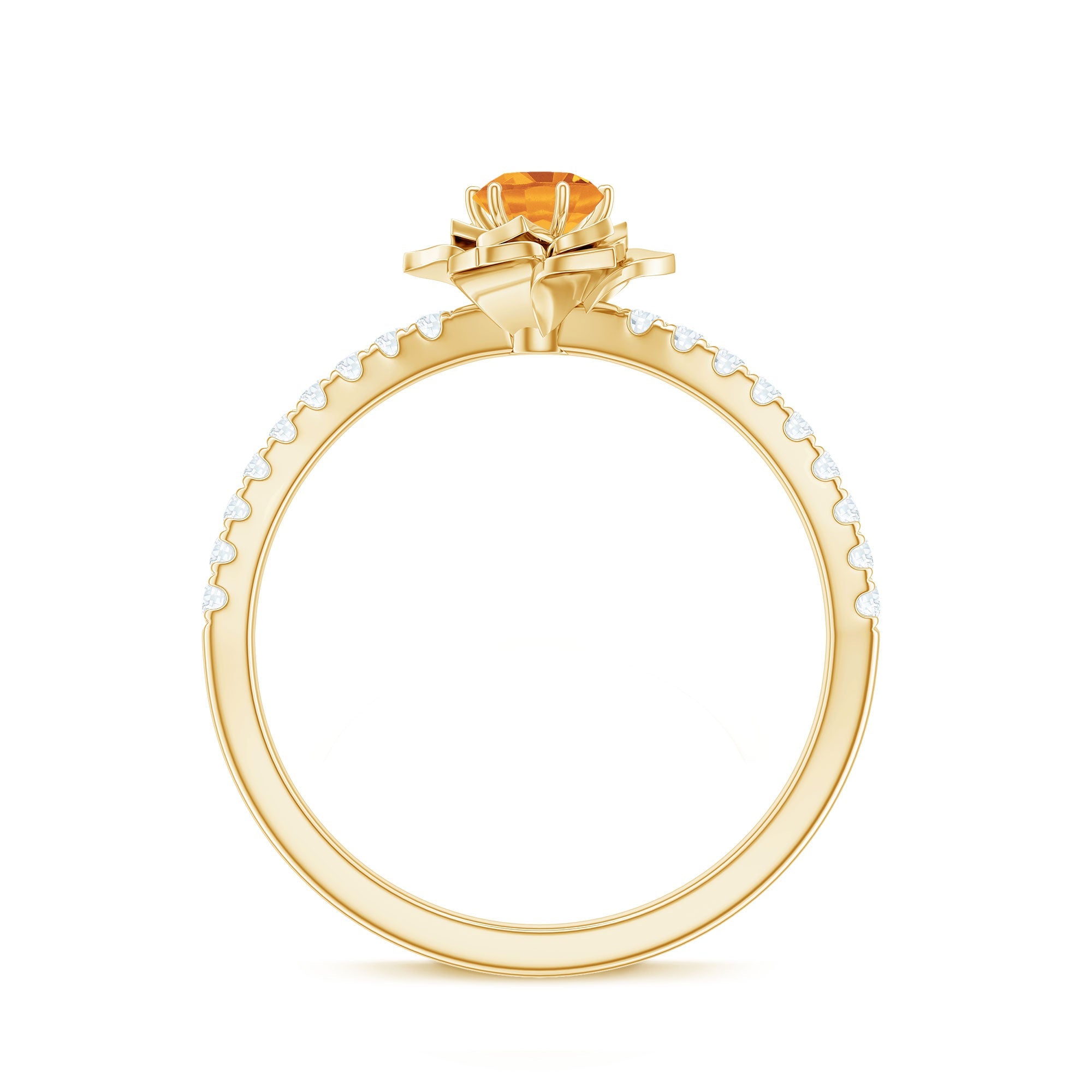 Certified Real Citrine Flower Engagement Ring with Diamond