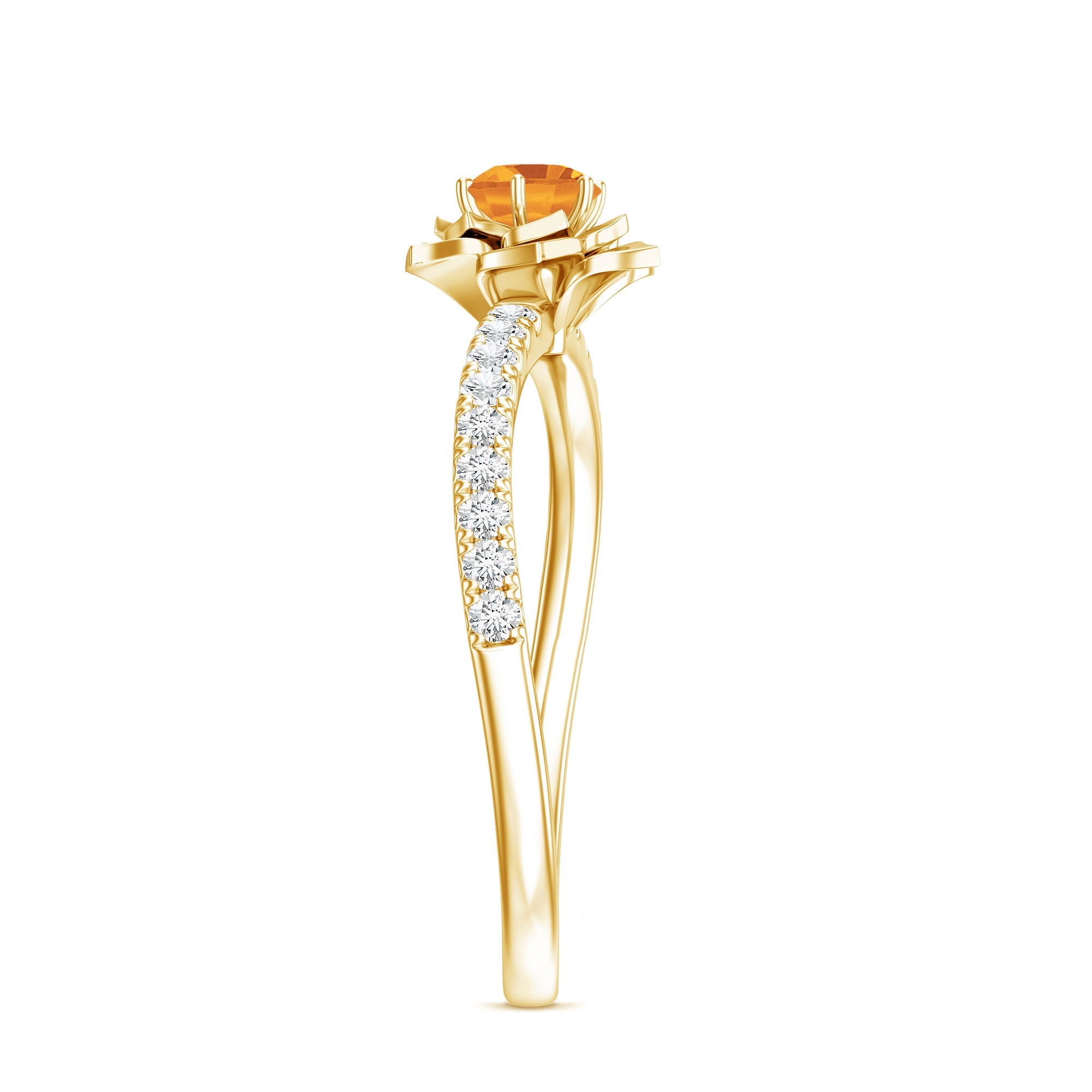 Certified Real Citrine Flower Engagement Ring with Diamond